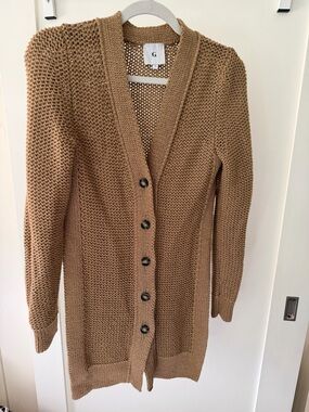 G. label Long Knit Cardigan Sweater in Camel